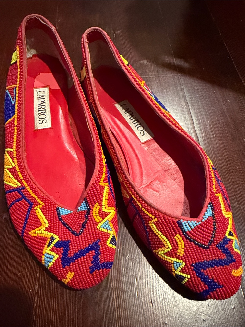 VINTAGE Caparros, Red Beaded Pointed-Toe Flats